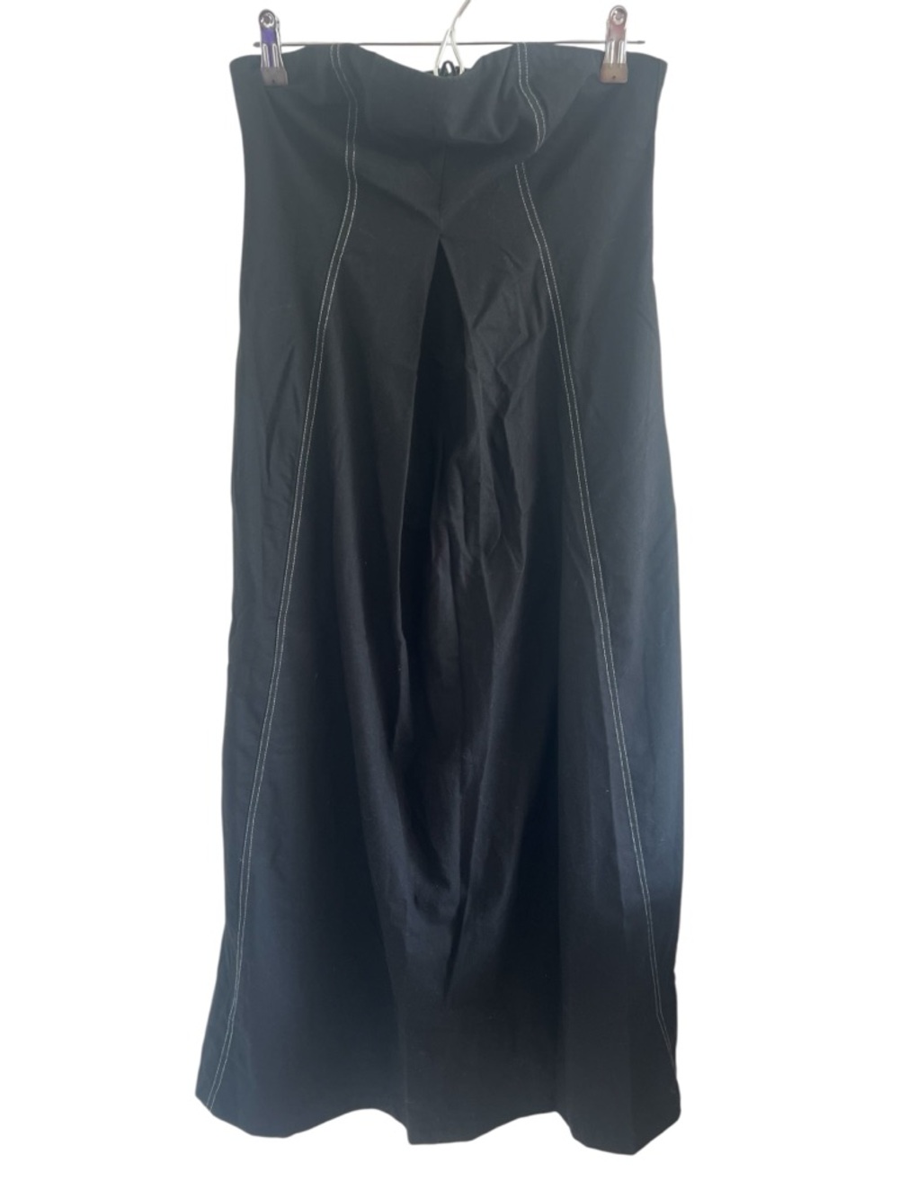 Mon Renn Black Maxi A-Line Skirt with Contrast Stitching Strapless Dress